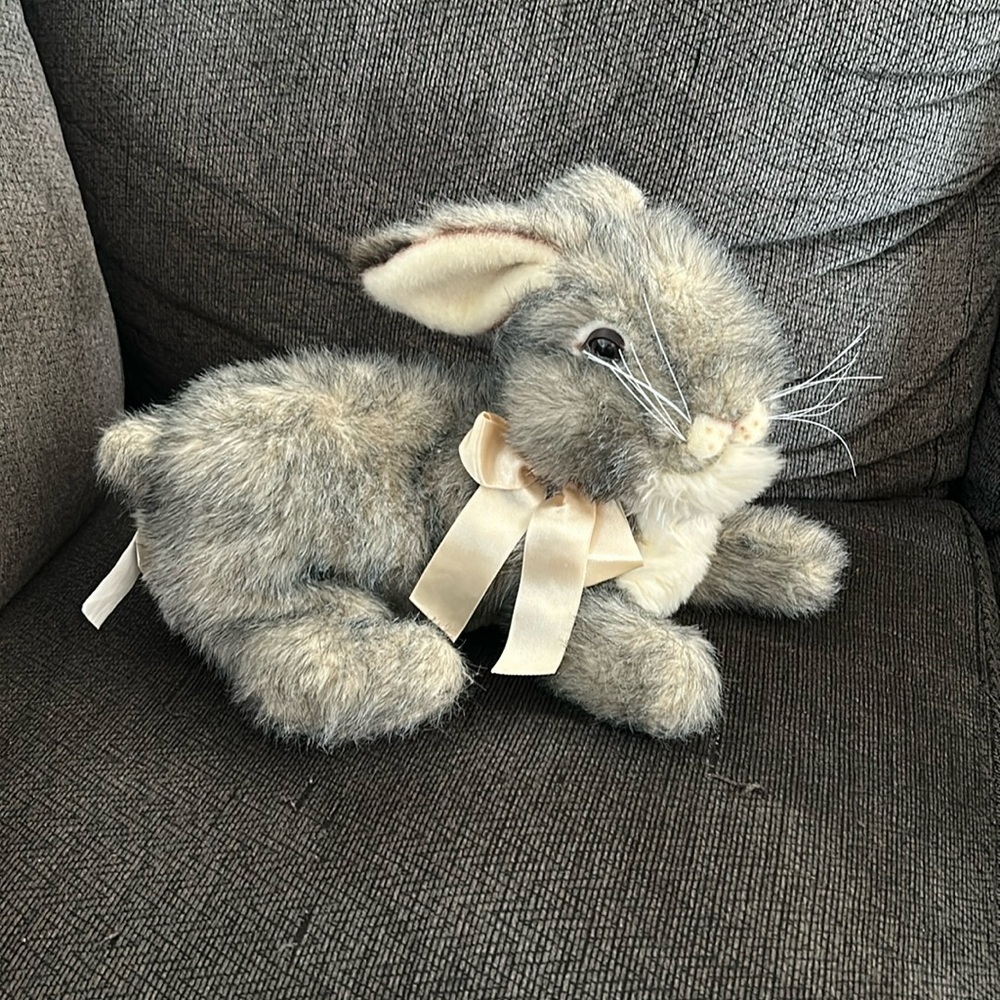 Gray Frosted Bunny Rabbit Plush that appears life like.